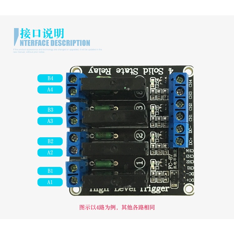 1/2/4/8 kênh 5V12V24V Kích hoạt mức cao AC Solid State Relay Module AC240V2A