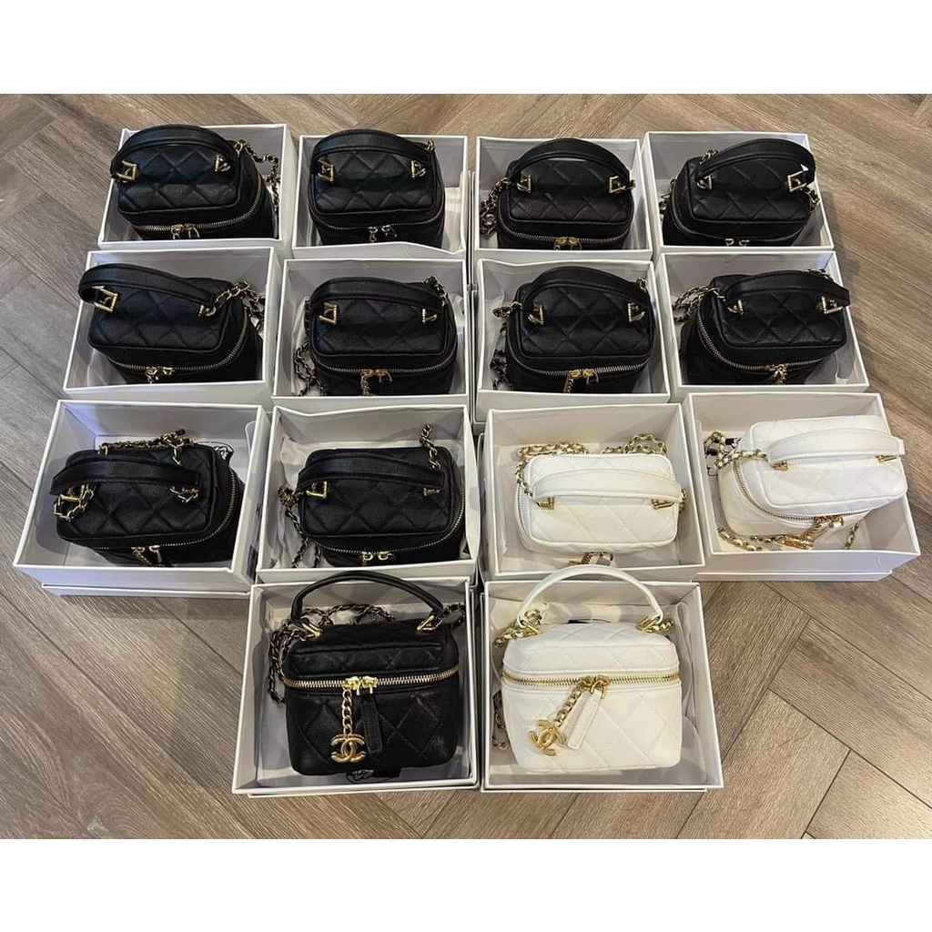 Túi hộp Chanel trắng đen, túi hộp quai xích nhỏ gọn SKU37