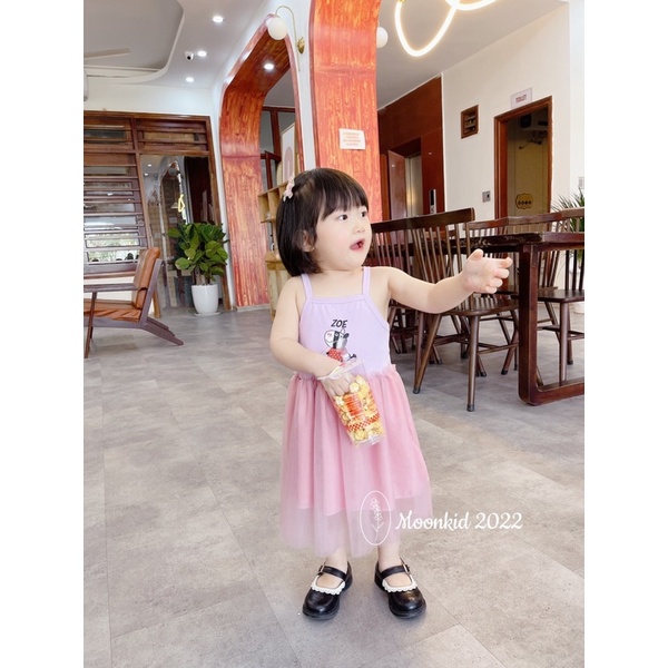 Váy 2 dây chân ren, đầm công chúa mùa hè cho bé gái 10-24kg