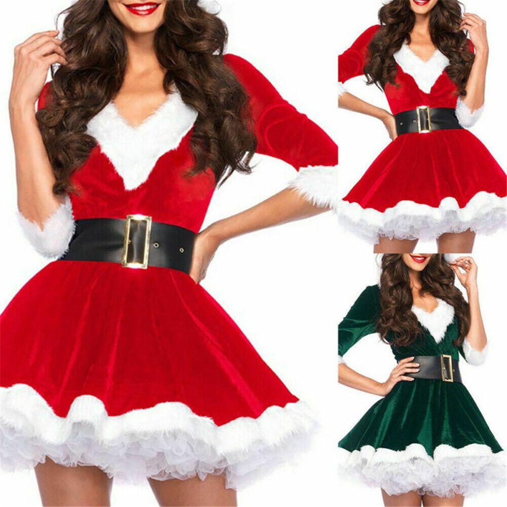 UPSTOPVN Đầm Mini Nữ In Hình Ông Già Noel Thời Trang