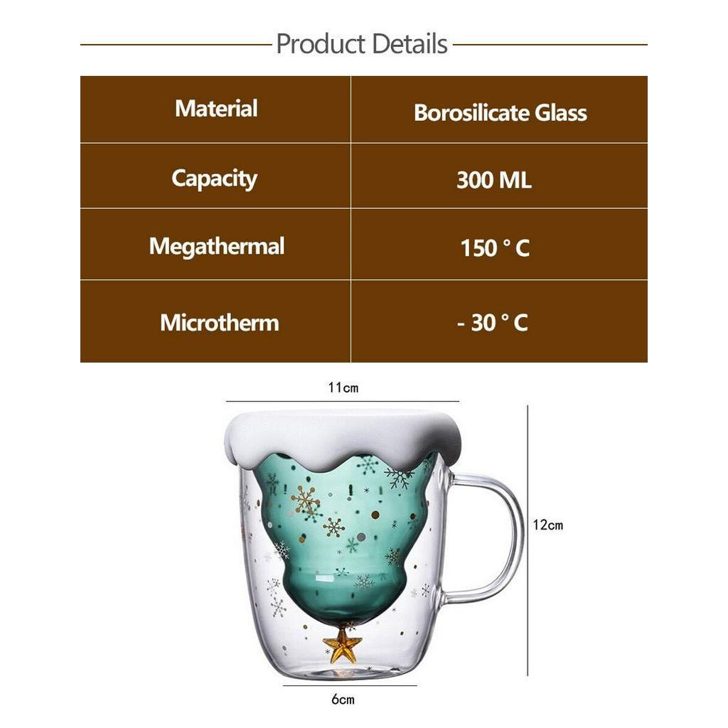 300ml Ngôi sao mong muốn Cúp sáng tạo Cây thông Giáng sinh Cốc thủy tinh đôi Tách trà văn phòng Đánh dấu tách cà phê