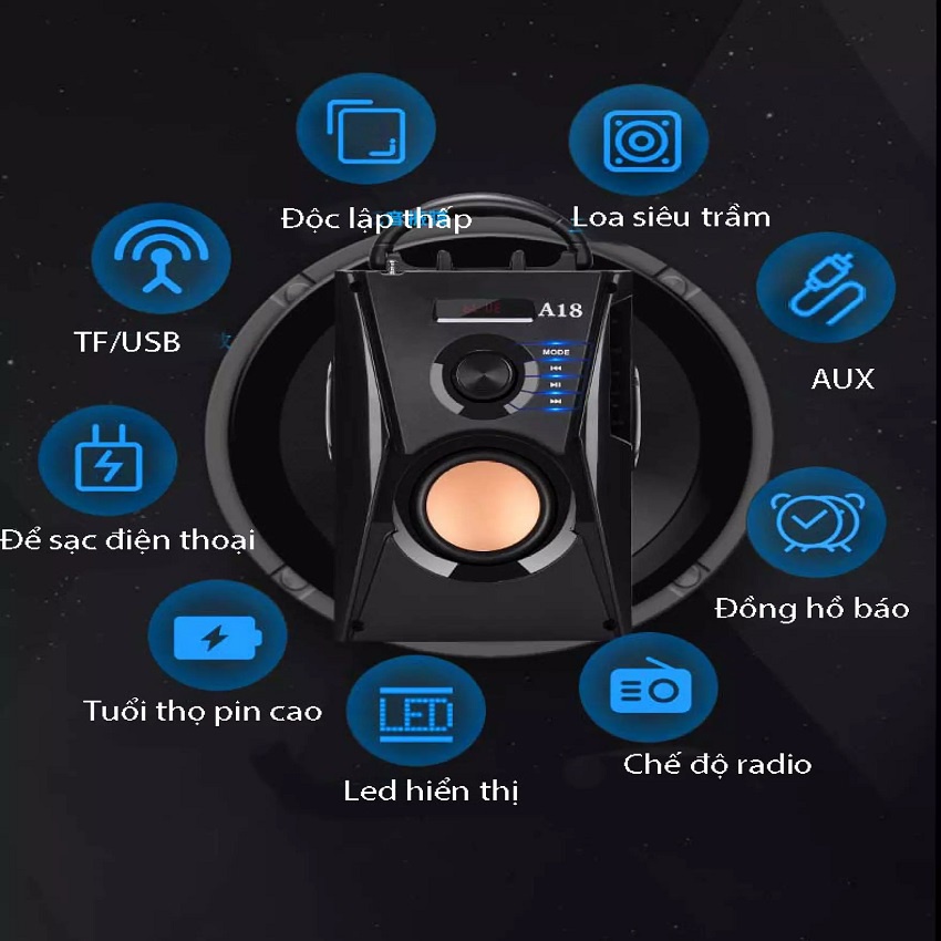 Loa bluetooth A18,Loa Kẹo Kéo Công Suất Lớn. Loa Hat Karaoke Bluetooth Cam Tay