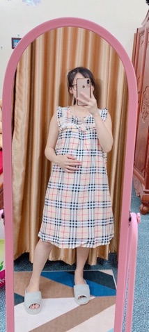 Váy lanh bầu nơ cổ