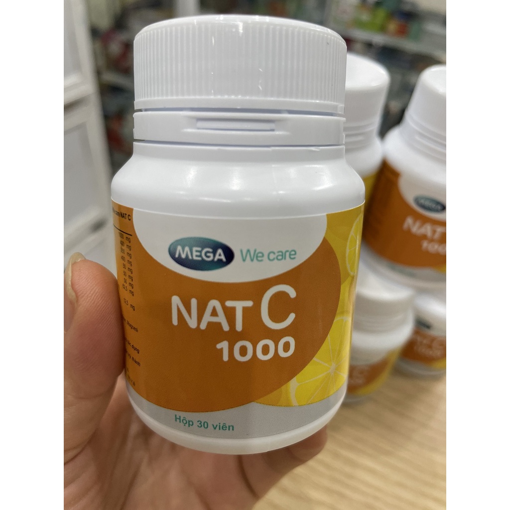 Viên uống bổ sung vitamin c Mega Nat C 1000mg làm đẹp da, tăng cường đề kháng lọ 30 - 60 viên