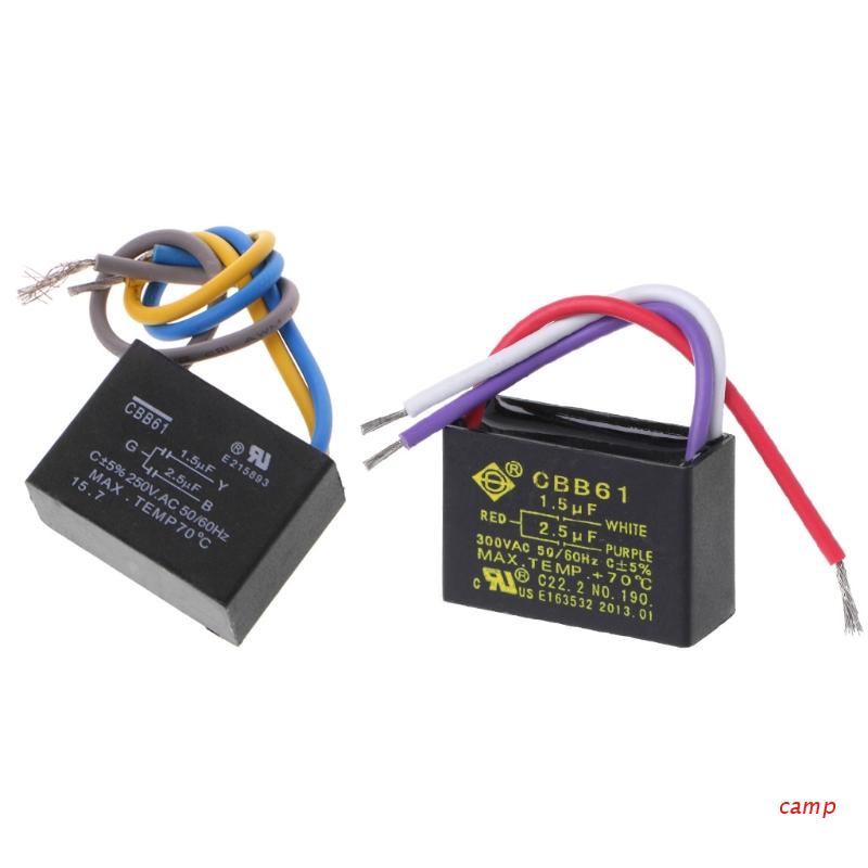 Tụ điện CBB61 1.5uF+2.5uF 3 dây AC 250V 50/ 60Hz màu đen dùng cho quạt trần