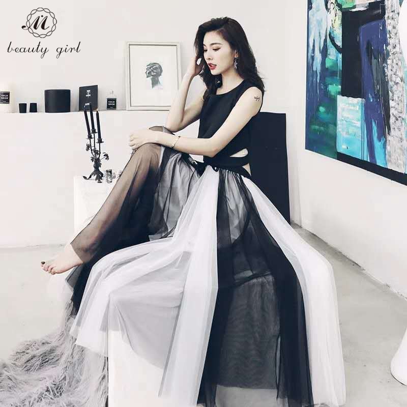 Chân váy lưới dài lưng cao màu trắng đen thời trang mùa hè cho nữ | BigBuy360 - bigbuy360.vn