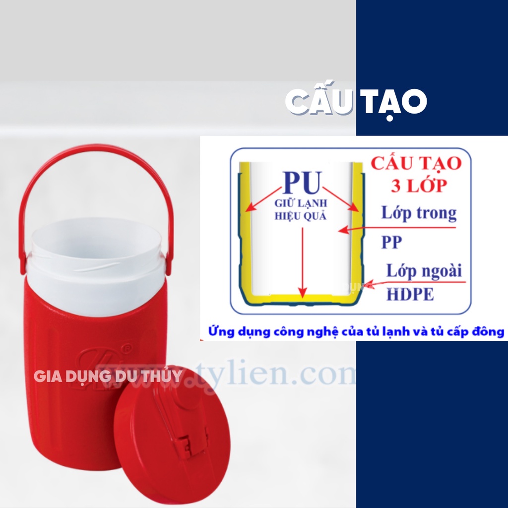 Bình đá giữ nhiệt nắp bật Tý Liên, dung tích 1.2L - 2L - 3L -5L, giữ lạnh hơn 8 giờ, có quai xách không bị đọng sương