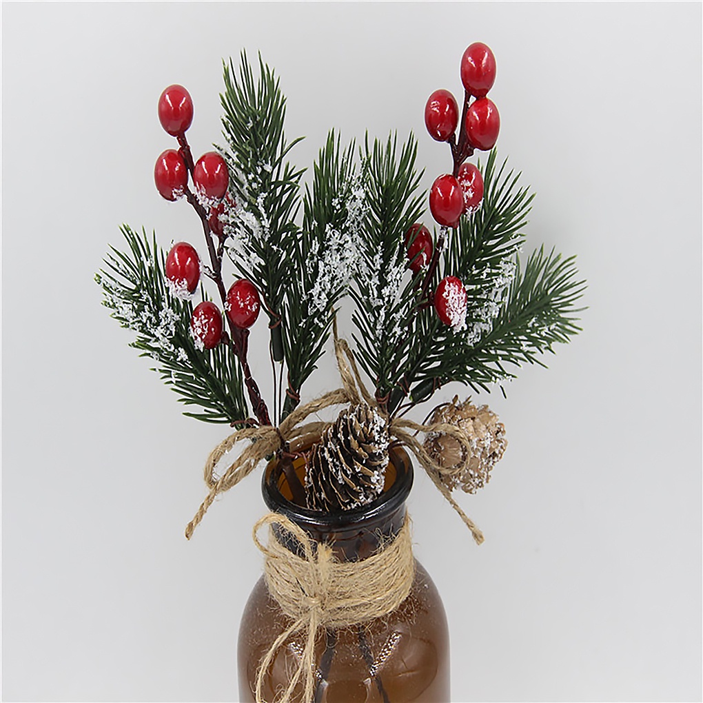 [Ready stock]Cành lá thông quả đỏ trang trí noel giáng sinh