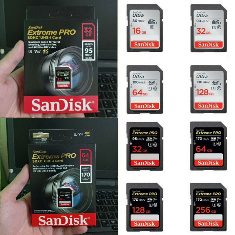 ✾✿Thẻ nhớ SD Sandisk 32G 64G Ultra Class 10 và Extreme Pro tốc độ cao 4K chuyên dụng cho máy ảnh quay
