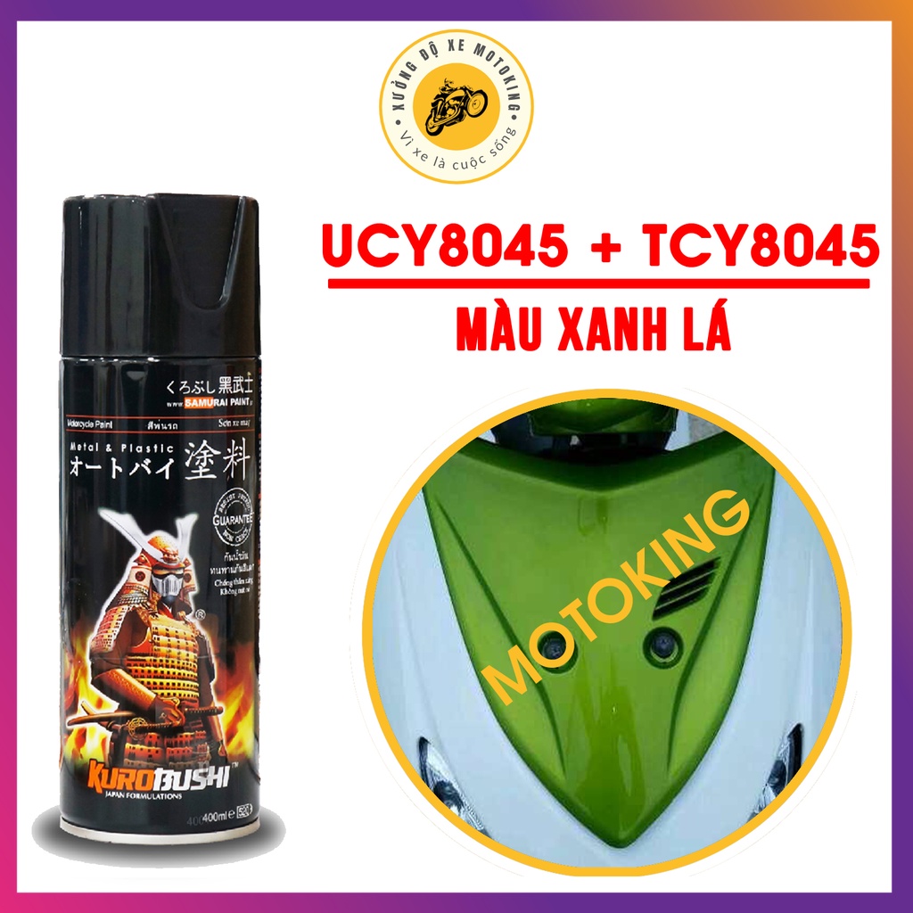 Combo sơn samurai xanh lá UC+TCY8045 - chai sơn xịt chuyên dụng dành cho sơn xe máy, ô tô