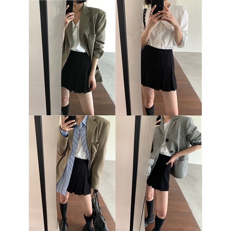 ❣☼Matsumoto Cocoa sbkk Chân Váy Quần Ngắn Chữ A Xếp Ly Lưng Cao Màu Đen Cho Nữ