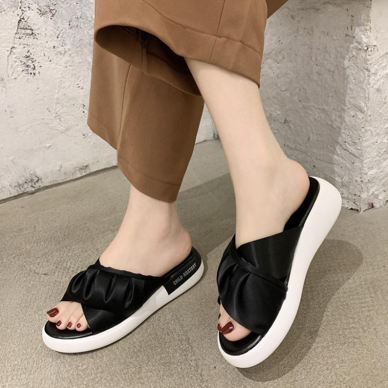 2021 HOT Dép 2 Chéo Quai Lụa Bánh Bèo Mã D47. Đế 4cm Cực Đẹp Cho Nàng