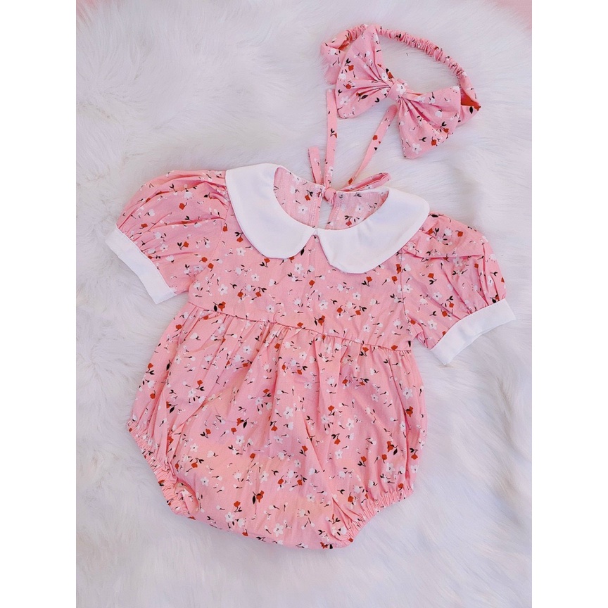 Đồ body em bé gái sơ sinh tặng kèm băng đô Màu hồng hoa nhí cổ sơ mi Size 5-12kg Nina Kids