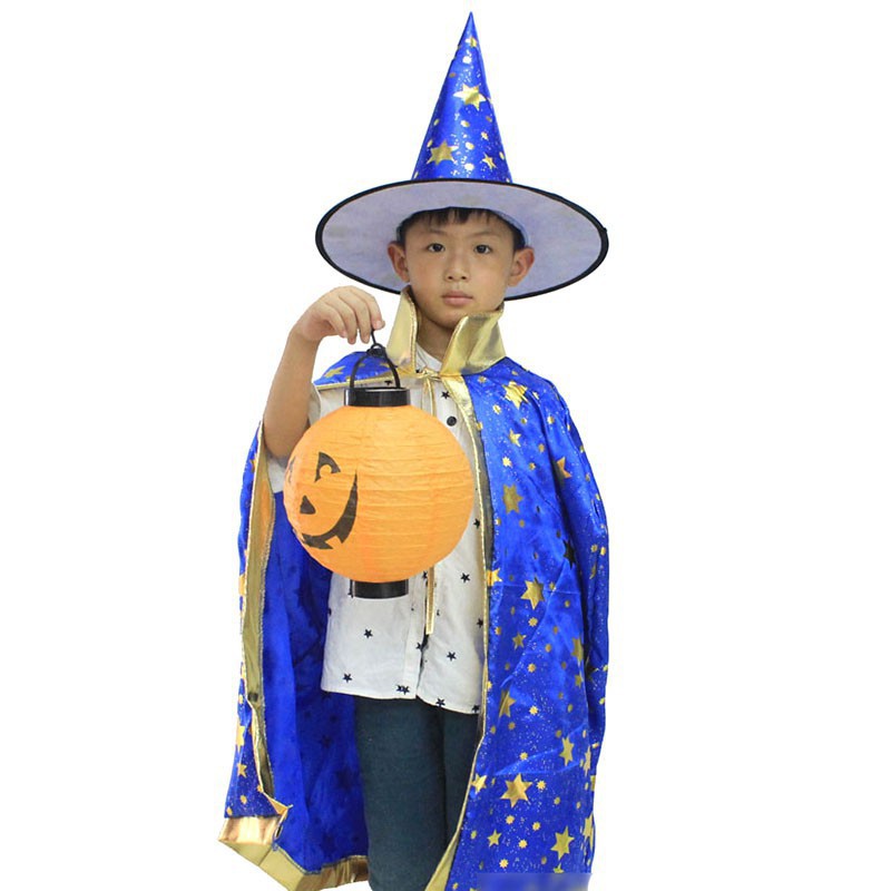 (Halloween) (Hàng Chính hãng) Áo choàng phù thủy lấp lánh kèm mũ - size trẻ em và người lớn