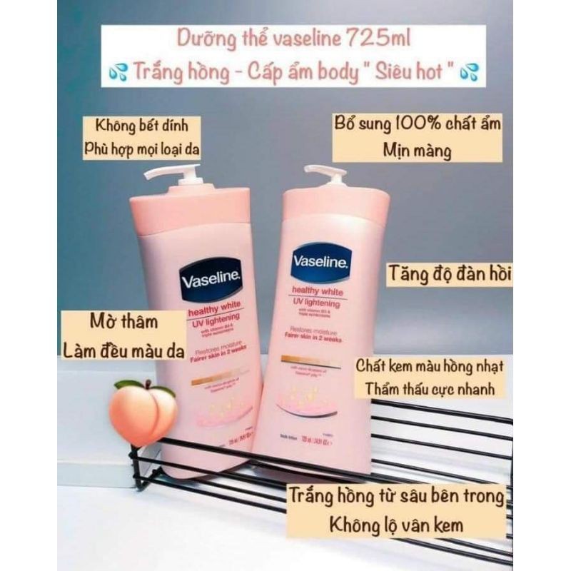 Dưỡng thể Vaseline dưỡng da trắng hồng mịn màng  725ml mỹ