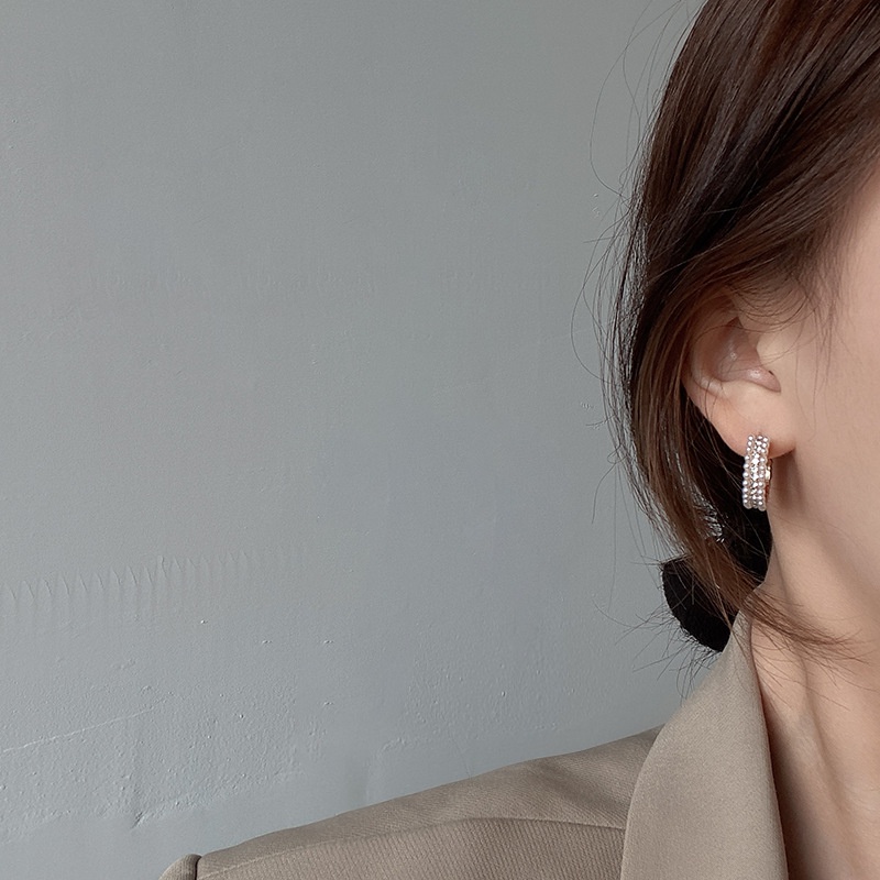 Bông Tai Chữ C Đính Ngọc Trai Và Đá Phong Cách Retro Pháp 2022