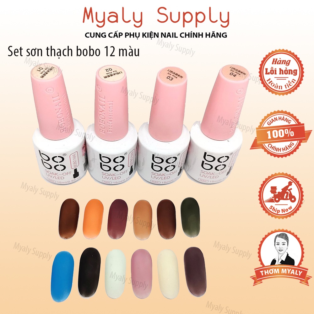 Sơn Gel Thạch BoBo Set 12 Màu Lẻ Chai