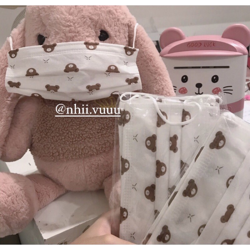 KHẨU TRANG GẤU NÂU SIÊU HOT 4 LỚP ( sẵn)- ảnh thật