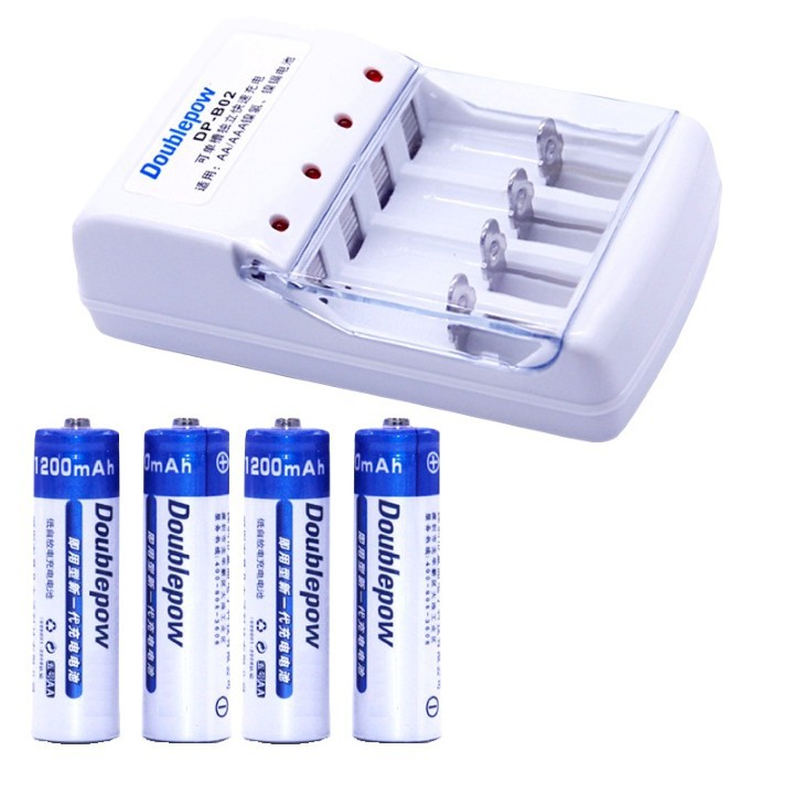 BỘ SẠC PIN DOUBLEPOW DP-B02 KÈM 4 PIN TIỂU SẠC AA 1200MAH - COMBO BỘ SẠC VÀ PIN TIỂU DUNG LƯỢNG CAO