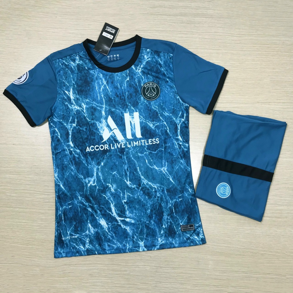 Áo Đá Banh PSG Xanh Đại Dương Chất Liệu Vải Thái Cao Cấp Được PP Bởi MR11 SPORT