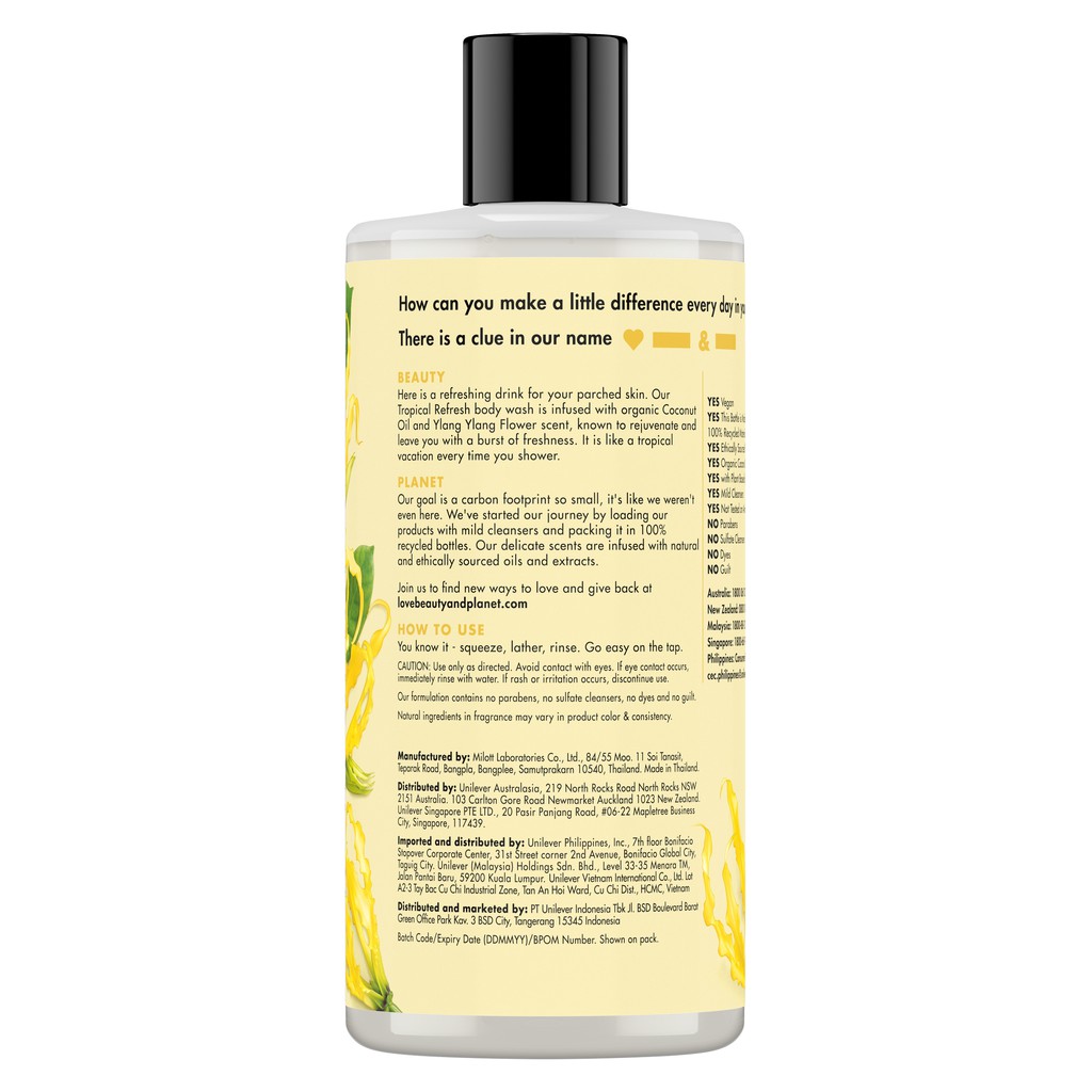 Sữa Tắm LOVE BEAUTY & PLANET lưu hương nồng nàn Tropical Refresh với 100% tinh dầu ngọc lan tây 400ml | BigBuy360 - bigbuy360.vn