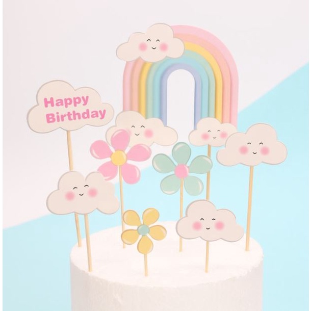 Set 8 Thẻ Giấy Trang Trí Bánh Kem Họa Tiết Hoạt Hình Dễ Thương