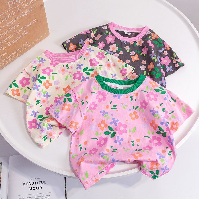 Áo Thun Cotton Tay Ngắn Phong Cách Hàn Nhật Hàng Mới Dành Cho Bé Gái