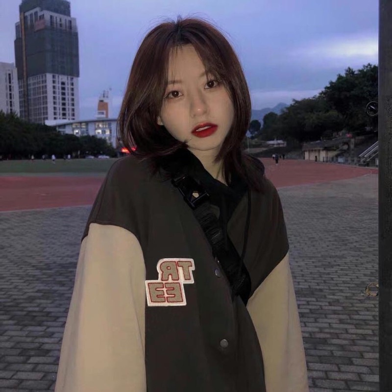 ÁO BOMBER loại dày - áo khoác nam nữ trẻ trung màu nâu viền màu be đóng cúc