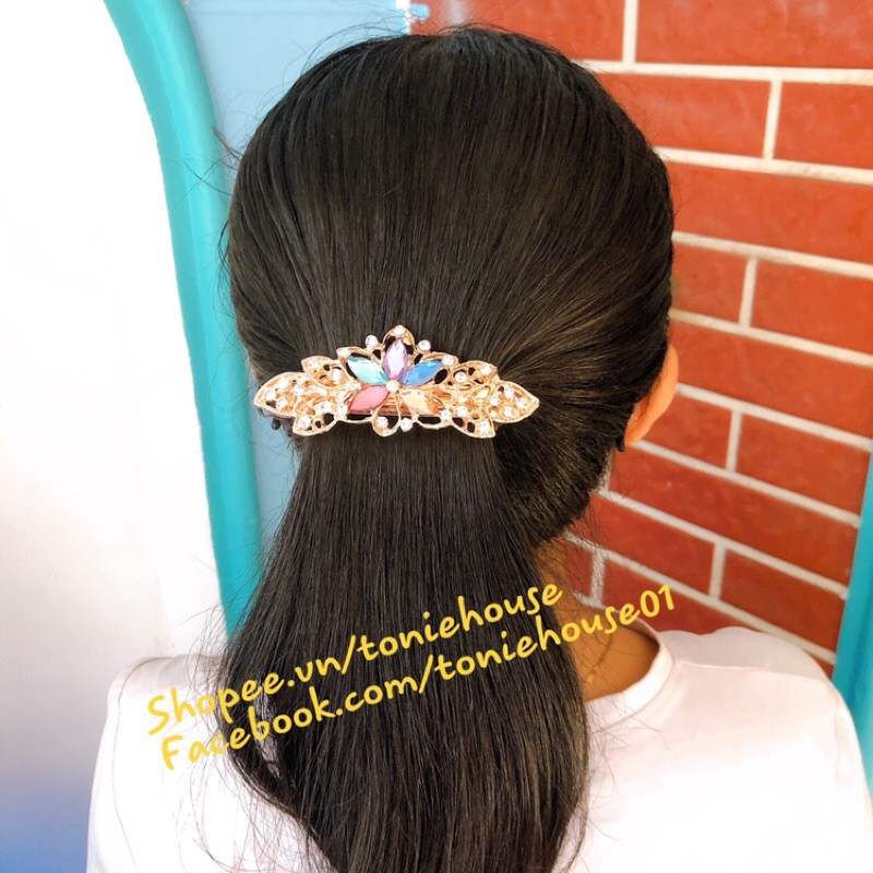 Kẹp tóc sau, kẹp tóc đính đá hình hoa xinh xắn cho nữ trung niên