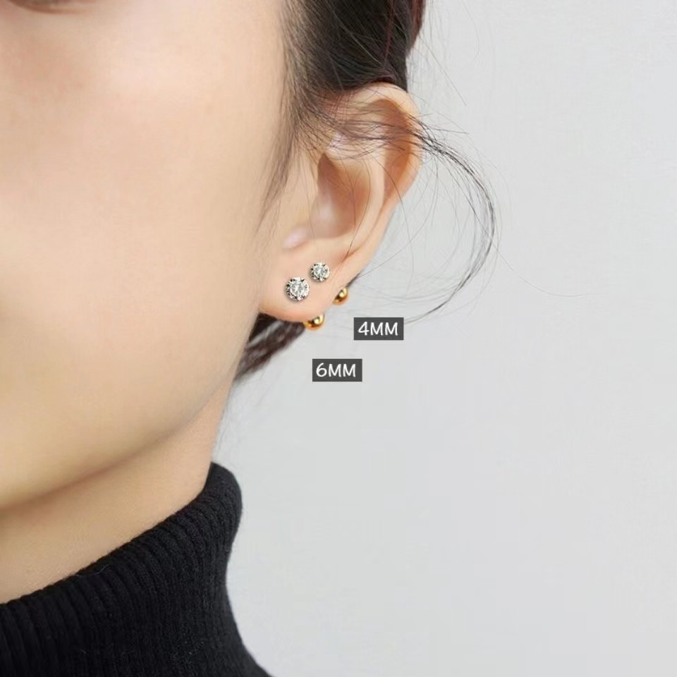 Khuyên Tai Thép Titan Đính Đá Zircon Thời Trang