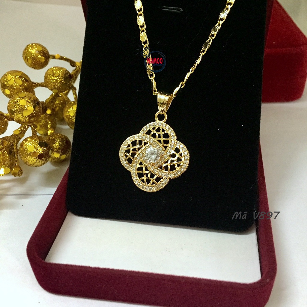 Dây Chuyền Nữ Đính Đá, Kiềng Cổ Mặt V897 Hoa Lớn Kết Hợp Dây Dài 50cm