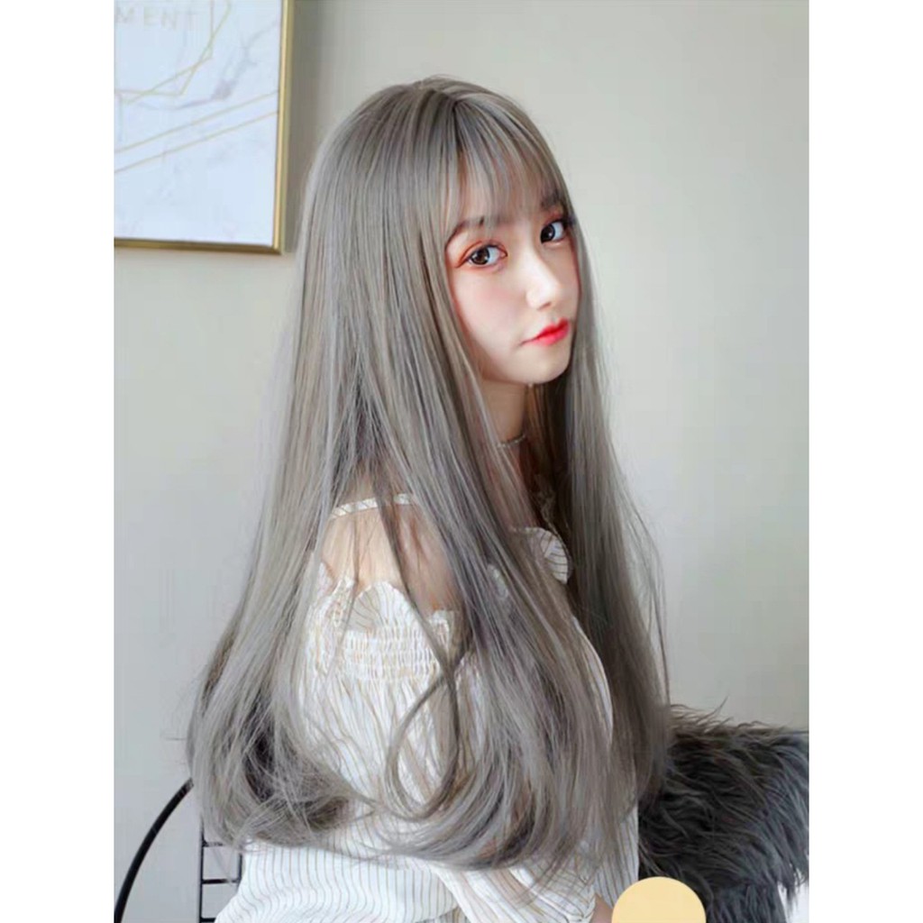 Tóc giả nữ nguyên đầu thẳng dài, tóc bộ cả đầu mái thưa