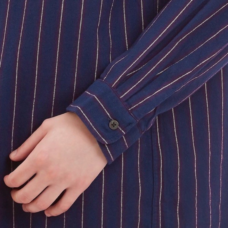 Áo sơ mi nam dài tay cổ tàu kẻ sọc dọc dòng flannel thời trang của GU - Nhật