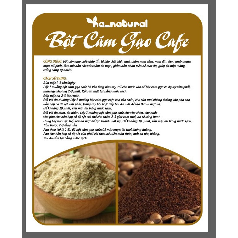 Bột cám gạo sữa cafe nguyên chất hữu cơ Organic 1000gr nanatural tẩy tế bào chết body giảm mụn lưng ủ trắng da mềm da