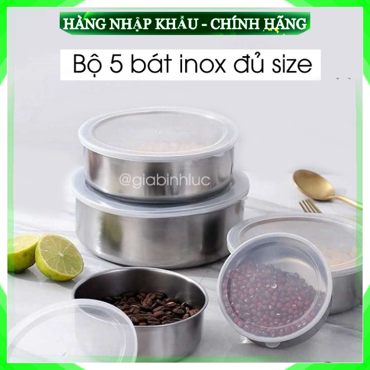 [Hàng Cao Cấp - 1 Đổi 1] Bộ 5 bát inox có nắp đậy silicon, bộ thố inox không gỉ đủ size bền đẹp