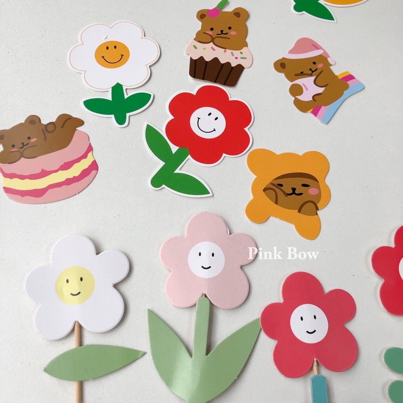 Topper hình con GẤU/HOA đầy đủ kiểu dáng bằng giấy