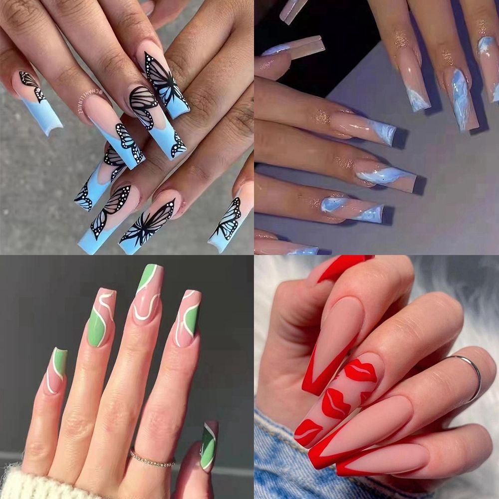 Hộp 24 Móng Tay Giả Che Phủ Toàn Diện Màu Kim Tuyến Lấp Lánh