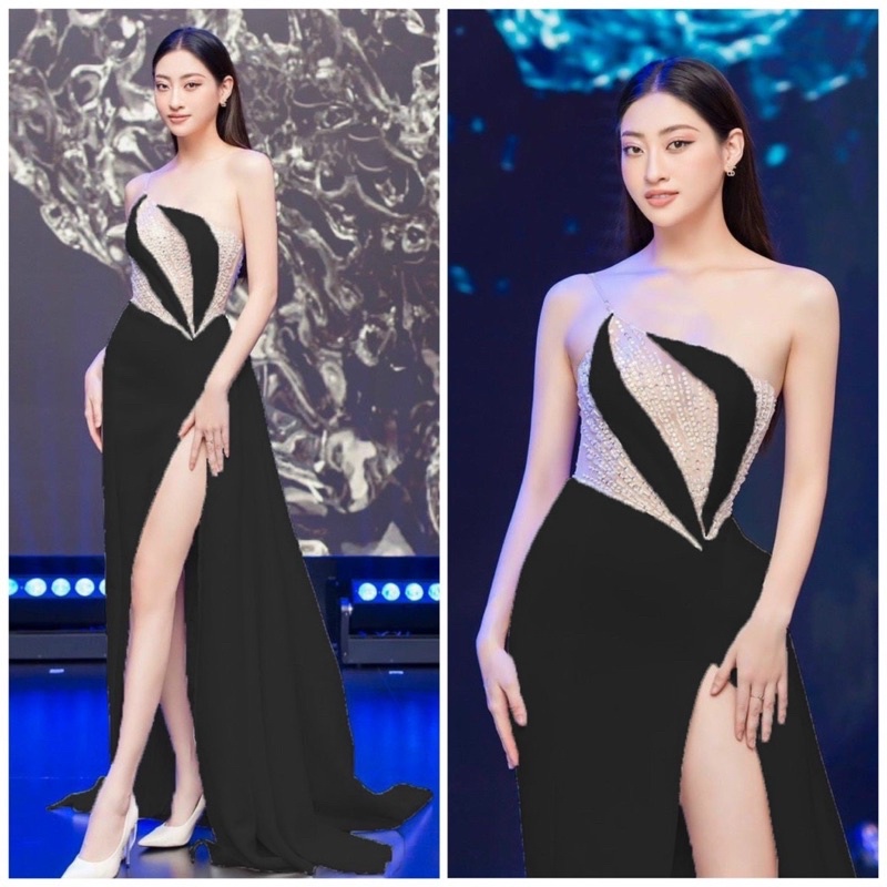 MS1247Y ĐẦM DẠ HỘI 1 VAI PHỐI BÈO HÔNG KẾT KIM SA full size S/M/L/XL