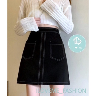 Chân váy chữ A ngắn chỉ viền trơn - Chân váy công sở 2 túi trước loại đẹp