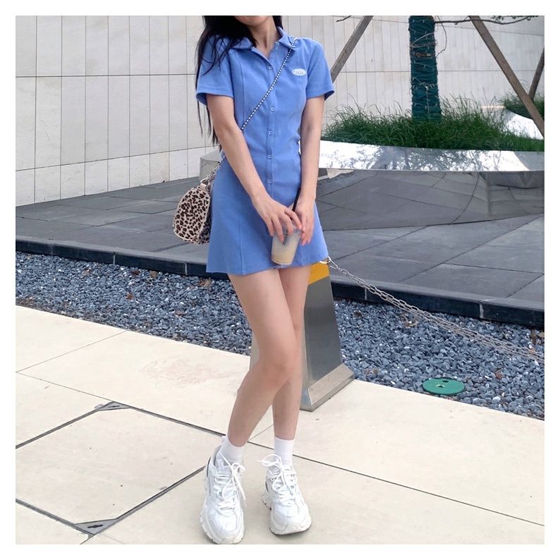 Korean style chic summer small white dress women Korean style waist reduction polo pure desire for short skirt summer