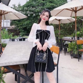 Đầm xòe tay voan viền ren tiểu thư + Ảnh thật