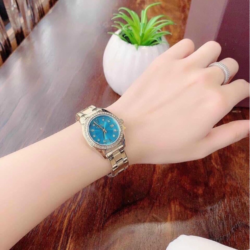 Đồng Hồ Nữ caravelle44M109 Case 28mm Đính Đá Mặt Xanh