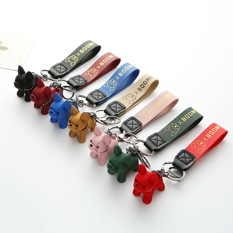 Móc khóa hình chó bulldog dễ thương, móc chìa khoá keychain cún dog nhiều màu PKDANH