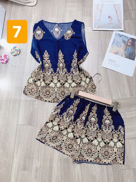 Bộ lanh thái hoạ tiết mặc nhà cực mát