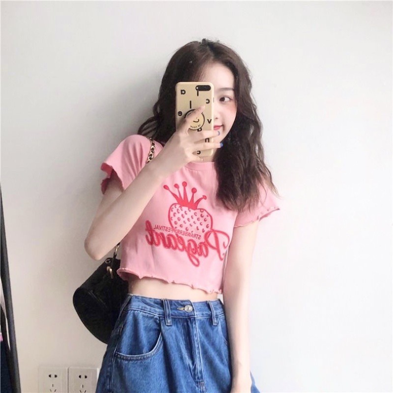 [TAOBA0-QUẢNG CHÂU Áo crt / Áo croptop nữ ulzzang cotton hình trái dứa thấm hút mồ hôi A54 | BigBuy360 - bigbuy360.vn