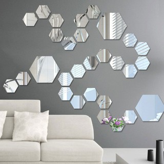 12 Miếng Đề Can Dán Tường Hình Gương Lục Giác