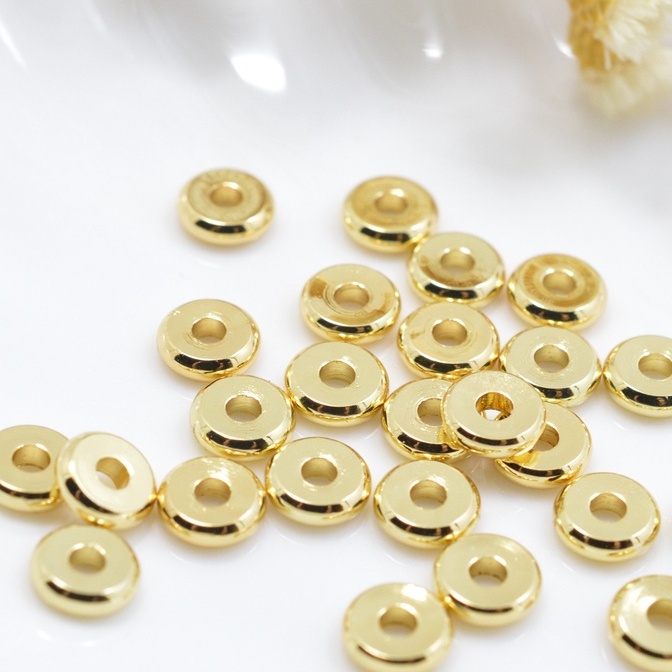Phụ kiện trang sức  - 10 Viên hạt charm trơn vàng bóng kiểu bánh dùng để cách hạt vòng cổ vòng tay