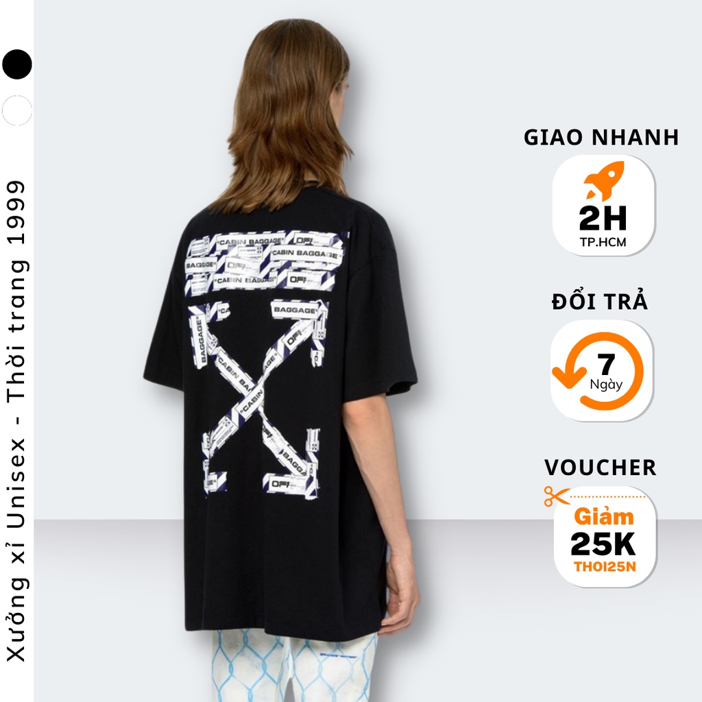 Áo thun unisex tay lở trắng đen OFF áo thun nam vải êm