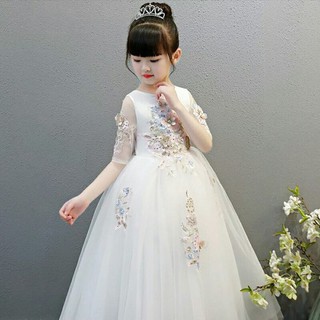 đầm bé gái trắng dài công chúa
