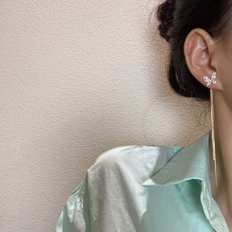 Bông Tai Hình Bướm Phối Tua Rua Thiết Kế Đơn Giản Phong Cách Hàn Quốc Mới 2021